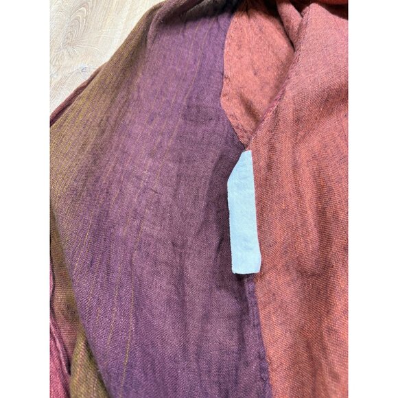 Flax Womens Large Open Front Linen Cardigan Rust Red & Brown Striped Lightweight - Picture 6 of 8